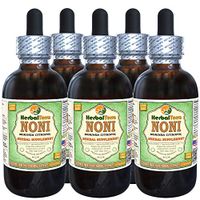 Noni (Morinda Citrofol) Glycerite, Organic Dried Fruits Alcohol-Free Liquid Extract (Brand Name: HerbalTerra, Proudly Made in USA) 5x2 fl.oz (5x60 ml)