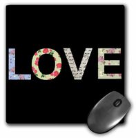 3Drose LLC 8 X 8 X 0.25 Inches Mouse Pad, Love, Romantic Modern Floral Typography, Girly Flowery Black Contemporary Valentine Flower Text (Mp_112824_1)