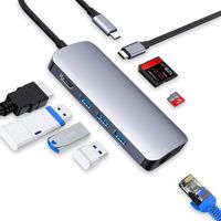 USB C Hub Adapter,VILCOME 8-in-1 USB C Adapter,with 4K USB C to HDMI,SD/TF Card Reader and Ethernet,3 USB 3.0 Ports,87W Power Delivery,for MacBook Pro, iPad Pro 2019/2018, Pixelbook, XPS, and More