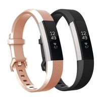Fundro Replacement Bands Compatible with Fitbit Alta Bands and Alta HR Band, Newest Sport Strap Wristband with Secure Buckle for Women Men Boys Girls, 2- Pack (Black+Rose Gold, Small)