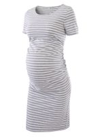Liu & Qu Women's Ruched Maternity Bodycon Dress Mama Causual Short Sleeve Wrap Dresses Grey White