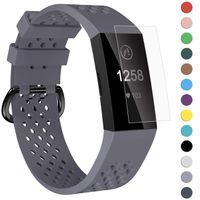 Velavior Breathable Bands for Fitbit Charge 3/ Charge3 SE, Waterproof Silicone Sports Band with Air Holes, Adjustable Replacement Wristbands for Women Men Small Large (Small, Blue-Gray)