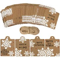 100 Pcs Christmas Winter Kraft Brown Gift Tags Label Snowflake Prints Favor Tags Rustic Treat Tags to/from Tags Merry tie-on Tags Festive Warm Wishes Cards Tags Label and 30 Yards Jute Twines String