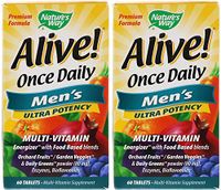Nature's Way Alive! Once Daily Men's Multi Vitamin (Pack of 2) with Zinc, Copper, Potassium, Magnesium, Vitamin B12, Vitamin B6, Folic Acid, Riboflavin, Niacin and Vitamin C, 60 Count Each