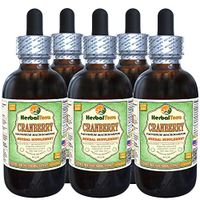 Cranberry (Vaccinium Macrocarpon) Glycerite, Organic Dried Berries Alcohol-Free Liquid Extract (Brand Name: HerbalTerra, Proudly Made in USA) 5x2 fl.oz (5x60 ml)