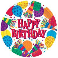Amscan 756970 Birthday Horns disposable-plates, 9", Multi Color