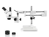 Vision Scientific VS-5FZ Trinocular Zoom Stereo Microscope, 10x WF Eyepiece, 0.7X-4.5X Zoom, 3.5X-90x Magnification, 0.5X & 2X Auxiliary Lens, Double Arm Boom Stand