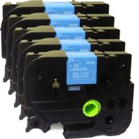 NEOUZA 5PK Compatible for Brother P-Touch Laminated Tze TZ Label Tape Cartridge 24mm x 8m (TZe-555 White on Blue)