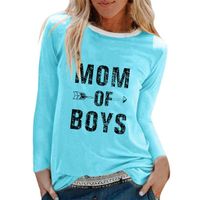 HebeTop Mom of Boys Letter Print T-Shirt Women Long Sleeve O Neck Tops Tee Sky Blue