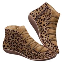Women's Ankle Boots Ladies Leather Retro Lace up Side Zip Vintage Booties Flat Heel Arch Support Shoes