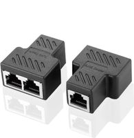 RJ45 Splitter Connector Adapter 2 Pack, USB to RJ45 Port Dual Female 1 to 2 8P8C Ethernet Plug LAN Network Socket Adapter for Cat5, Cat5e, Cat6, Cat7 (Black)