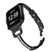 Mtozon Metal Bands Compatible with Fitbit Versa 2/Versa Lite/Versa for Women, Bling Bracelet with Rhinestone Luxurious Wristbands, Black