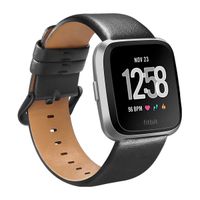 Valdeal for Fitbit Bands, Soft Leather Replacement Versa/Versa Lite/Versa 2 Band Accessories Strap with Frame Case for Man Woman (Black)