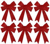 Iconikal Luxury No-Mess Glitter Christmas Bow 9 x 12-inches, 6 Pack - Red