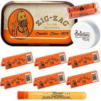 Zig Zag Orange Metal Rolling Tray, 10.5" Wide x 6.5" Long + 6 Packs of Zig Zag 1 1/4 Size Orange Papers + 78mm Zig Zag Roller + Limited Edition Beamer Smoke Sticker