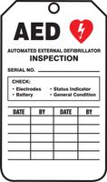 Accuform TRS345CTM PF-Cardstock Inspection & Status Record Tag, Legend"AED AUTOMATED External", 5.75" Length x 3.25" Width x 0.010" Thickness, Red/Black on White (Pack of 5)