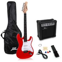 PylePro Full Size Electric Guitar Package w/ Amp, Guitar Bundle, Case & Accessories, Electric Guitar Bundle, Beginner Starter Package, Strap, Tuner, Pick, Ready to Use Out of the Box, Red (PEGKT15R)