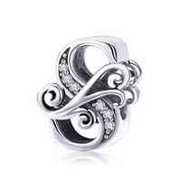 Solid 925 Sterling Silver with Cubic Stones, Complete A~Z Gift Options Alphabet Charm Letter Beads fit Pandora European Bracelets (S)