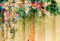 Baocicco Color Floral Green Leaves Watercolor 7x5ft Wooden Wall Texture Backdrop Cotton Polyester Art Painting Photography Background Birthday Wallpaper Decor Food Clothes Kid Adult Photo Shoot