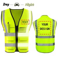 YOWESHOP High Visibility Reflective Safety Vest Customize Logo with 5 Pockets Protective Workwear Outdoor Work Vest (M, Neon Yellow)