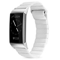 Shangpule Compatible for Fitbit Charge 3 and Charge3 SE Bands, Genuine Leather Loop Band with Unique Magnetic Replacement Wristbands Strap for Women Men Small Large (White)