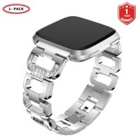 FunBand for Fitbit Versa Strap Bands for Women, Stainless Steel Bling Replacement Band Accessories Bracelet with D-Link Rhinestones Diamond for Fitbit Versa Watch Band