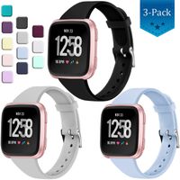 Wepro Bands Compatible with Fitbit Versa SmartWatch, Versa 2 and Versa Lite SE Watch, Soft Silicone Slim Narrow Band Replacement Wristband Straps for Women Men, 3-Pack, Small, Black State Gray Aqua