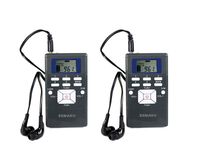 EXMAX 60-108MHz Wireless Portable Pocket DSP FM Stereo Radio Digital Receiver with Mini LCD Clock Earphone for Tour Guide System FM Transmitter Teaching Meeting Gray (2pack)
