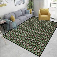 YucouHome Oriental Print Door Mats for Inside, Traditional Arabesque Pattern with Stripes Ornamental Geometric Design, Fashionable High Class Living Dinning Room(2.5'x 7') Fern Green Black Camel