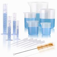 moveland 15-Piece Set Clear Plastic Graduated Cylinders and Beakers with 5 Transfer Pipettes and 1 Test Tube Brushes, Ideal for DIY and Science Lab