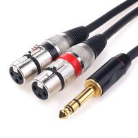 TISINO Dual XLR Female to 1/4 inch TRS Stereo Male Y-Adapter Patch Cable Unbalanced Double XLR to Headphone Jack 6.35mm Breakout Cable - 1.6 FT/50cm