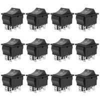 MXRS Rocker Boat Switch, 12 Pcs DPDT 6 Pins Switch Snap, AC 20A/250V 15A/125V, 3 Position ON/Off/ON Mini Boat Rocker Switch Toggle for Car Auto Boat (Black)