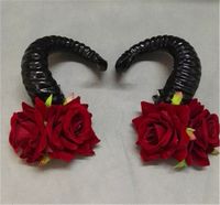 Fashion Sheep Horn Rose Flower Hair Clip Forest Department Cos Cosplay Photograph Photography Props Hair Jewelry Accessories (Red)