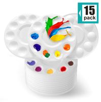 CENTSTAR 15 Pcs Round Paint Tray Palettes Plastic for Acrylic Oil Watercolor Craft DIY Art Painting Palettes, White (15 PCS)