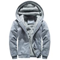 Briskorry Mens Hoodies Winter Fleece Warm Coat Fur Lined Long Sleeve Zipper Jacket Casual Outwear Sweatshirt Gray