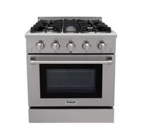 Thor Kitchen HRG3080U 30" Freestanding Professional Style Gas Range with 4.2 cu. ft. Oven, 4 Burners, Convection Fan, Cast Iron Grates, and Blue Porcelain Oven Interior, in Stainless Steel