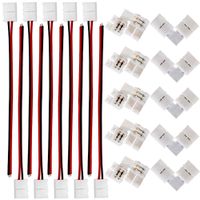 FSJEE 8mm 3528/2835 LED Strip Light Connectors Kits with 10PCS L Shape 2 Pin Right Angle Corner Solderless Connector and 10PCS 2 Pin 8mm Wide LED Solderless Connect Wire for 2835 Single Color Strips