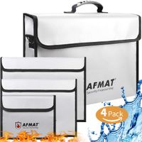 Fireproof Bags(2500℉), Fireproof Storage Bags, 4 Pack Large Water Proof and Fire Proof Document Bags, 3 Layer Fire and Water Proof Document Bags, Safe Bag for Cash,Jewelry,Valuables,Passport, Grey
