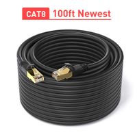 Ethernet Cable 100 ft, cat 8 ethernet cable, support Cat7/Cat5/Cat5e/Cat6/Cat6e Standards, High Speed 40Gbps 2000Mhz F/FTP LAN Wires with RJ45 Gold Plated Connector for Modem, Router, PC, Gaming, Xbox
