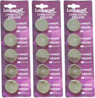 Loopacell CR2450 Lithium 3V Batteries, 5 on a card (3 Cards - 15 Batteries)
