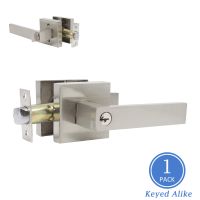 Satin Nickel Finish Entry Door Levers with Keys for Front&Exterior Doors, Durable Heavy Duty Keyed Alike Entry Door Levers with Lock and Key Lockset, 1 Pack