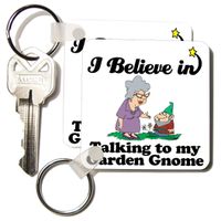 3dRose I Believe In Talking To Garden Gnome - Key Chains, 2.25 x 4.5 inches, set of 2 (kc_105583_1)