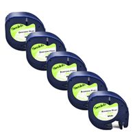 5 Pack Replace DYMO LetraTag Labeling Refills Paper Labels Tapes Self-Adhesive for DYMO LT Label Makers, Black Print White, 13 feet + 3.28 feet, 12mm x 4m + 1m