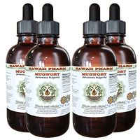 Mugwort Alcohol-Free Liquid Extract, Organic Mugwort (Artemisia vulgaris) Dried Flower Glycerite Natural Herbal Supplement, Hawaii Pharm, USA 4x4 oz