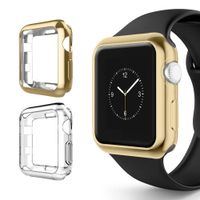 Chrome + Clear Vivid Protection Case [2 Pack] by Tech Express for Apple Watch Series 1, 2 & 3 Cellular LTE/GPS Flexible Bumper Skin [iWatch Gel Cover] Protective Shockproof (Gold/Clear, 42mm)
