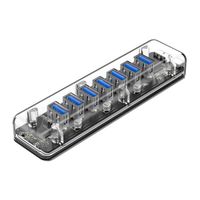 ORICO USB 3.0 HUB, 7 Ports USB3.0 Transparent Desktop HUB with Blue Indicator Light & Dual Port Power Supply