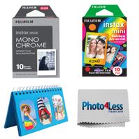 Fujifilm Instax Mini Rainbow Film (10 Sheets) + Fujifilm Instax Mini Monochrome Film (10 Sheets) + Album for Fuji Instax Photos - Instant Film Bundle