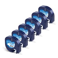 Compatible Dymo LetraTag Refills 91331 (S0721660), Black on White Plastic Dymo Label Tape for Dymo LetraTag LT-100H, LT-100T, LT-110T, QX50, (1/2 Inch x 13 Feet 12mm x 4m), 6 Pack