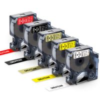 Greateam Compatible Labelling Tape Replacement for DYMO 45013 45021 45018 45023 45027 12mm x 7m Black on White/Yellow/Gold, White on Black/Red use for DYMO LabelManager 160 280 210D 450