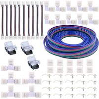 5050 LED Strip 4pin Connectors Kit- Includes 32.8FT Extension Cable, 5X T Connectors,10x L Connectors,10x Gapless Connectors,10x Strip to Strip Jumpers,3X Strip to Wire Quick Connectors,20x Fix Clips